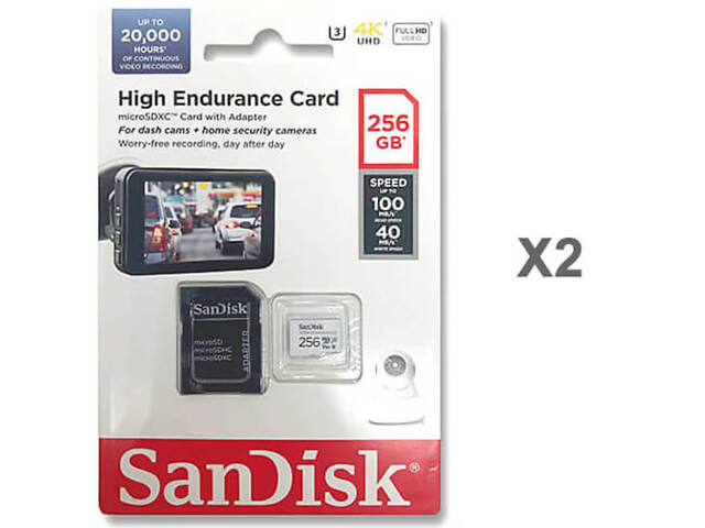Карта памяти microSDXC (UHS-1 U3) SanDisk High Endurance 256Gb class 10 V30 (100Mb/s) (adapterSD) - Фото 2