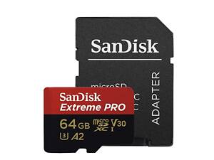 Карта памяти microSDXC (UHS-1 U3) SanDisk Extreme Pro A2 64Gb class 10 V30 (R200MB/s,W90MB/s) (adapter)