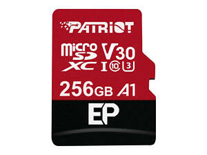 Карта памяти microSDXC (UHS-1 U3) Patriot EP Series 256Gb class 10 V30 (R-100MB/s, W-80MB/s) (адаптер SD)