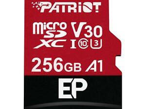 Карта памяти microSDXC (UHS-1 U3) Patriot EP Series 256Gb class 10 V30 (R-100MB/s, W-80MB/s) (адаптер SD)