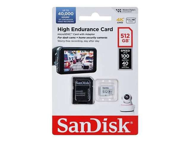Карта памяти microSDXC (UHS-1 U3) SanDisk High Endurance 512Gb class 10 V30 (100Mb/s) (adapterSD) - Фото 2