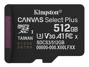 Карта памяти microSDXC (UHS-1 U3) Kingston Canvas Select Plus Gen3 512Gb class 10 А1 V30 (R-150MB/s)