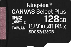 Карта памяти Kingston 128GB microSDXC Canvas Select Plus 100R A1 C10