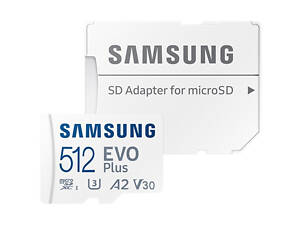 Карта памяти Samsung 512 GB microSDXC Class 10 UHS-I U3 V30 A2 EVO Plus + Адаптер