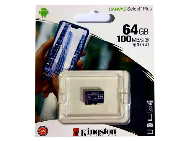 Карта памяти micro SDHC Kingston (UHS-3) 64GB class 10 (без адаптра) (Гарантия 3года) - Фото 1