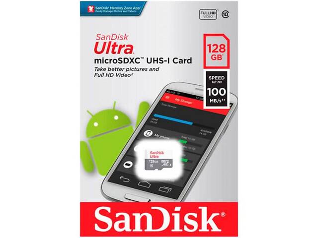 Карта памяти microSDXC (UHS-1) SanDisk Ultra 128Gb class 10 A1 (100Mb/s) yL. - Фото 2