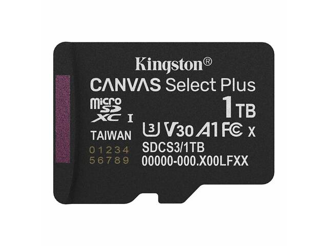 Карта памяти microSDXC (UHS-1 U3) Kingston Canvas Select Plus Gen3 1Tb class 10 А1 V30 (R-150MB/s) yL. - Фото 1