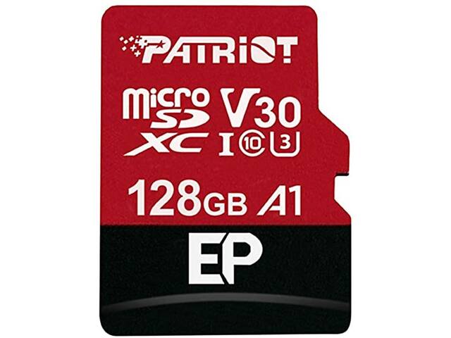 Карта памяти microSDXC (UHS-1 U3) Patriot EP Series 128Gb Class 10 V30 (R-100MB/s, W-80MB/s) (adapter SD) yL. - Фото 1