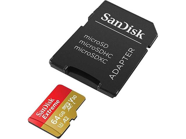Карта памяти microSDXC (UHS-1 U3) SanDisk Extreme A2 64Gb class 10 V30 (R170MB/s, W80MB/s) (adapter SD) yL. - Фото 1