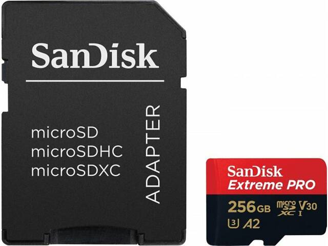 Карта памяти microSDXC (UHS-1 U3) SanDisk Extreme Pro A2 256Gb class 10 V30 (R200MB/s, W140MB/s) (adapter) yL. - Фото 1