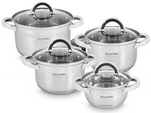 Кастрюли в наборе Madrid из нержавеющей стали 1л 1.8л 2.5л 3.8л Kamille DP218618 Kamille
