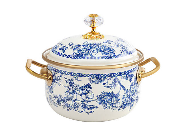 Каструля емальована 'BUTTERFLY' Elmani з кришкою, 1,5л, 14см - Фото 1