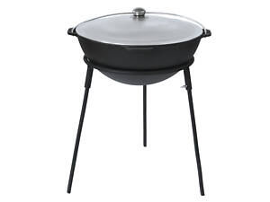 Казан чугунный азиатский 10 л с алюминиевой крышкой и подставкой