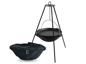 Казан чугунный азиатский 4 л с крышкой-сковородой, треногой и чехлом