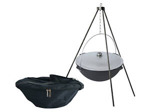 Казан чугунный азиатский 8 л с алюминиевой крышкой, треногой и чехлом