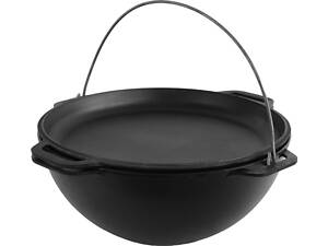 Казан чугунный азиатский с крышкой-сковородой Brizoll KA-08-2 8 л 36 см черный