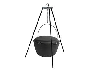 Казан чугунный туристический 10 л с чугунной крышкой-сковородой и треногой