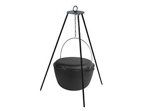 Казан чугунный туристический 10 л с чугунной крышкой-сковородой и треногой