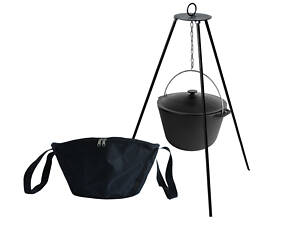 Казан чугунный туристический 6 л с крышкой, чехлом и треногой