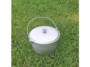 Казан котел походный литой алюминиевый 7 л для мангала пикника и плиты с дужкой и крышкой