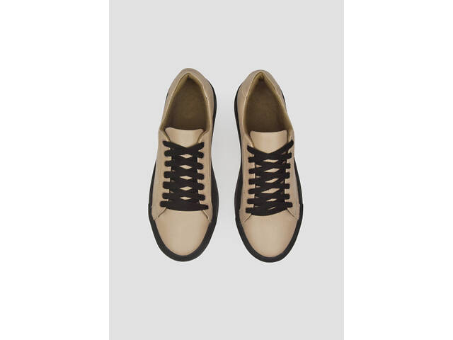 Кеды женские кожа натуральная бежевые черная подошва - Фото 4