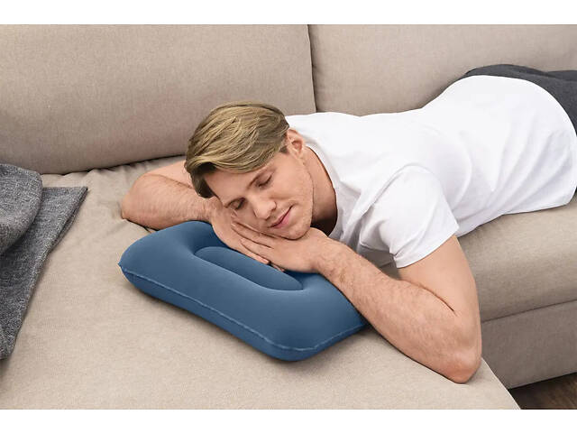 Кемпинговая надувная подушка 42х26х10 см Bestway синяя. - Фото 9