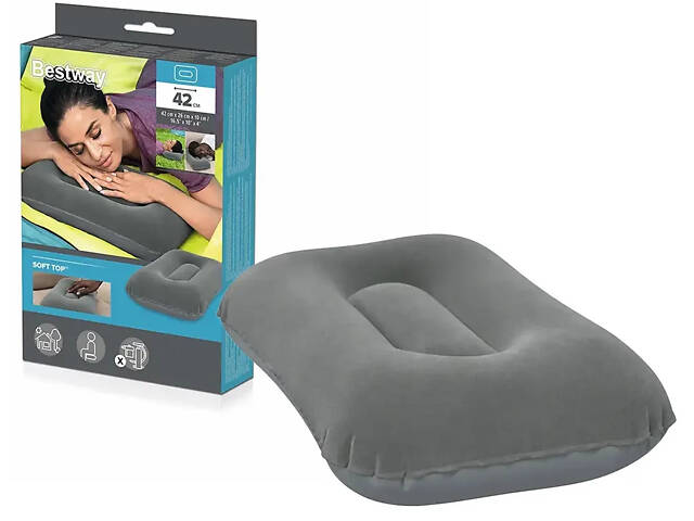 Кемпинговая надувная подушка 42х26х10 см Bestway серая. - Фото 6