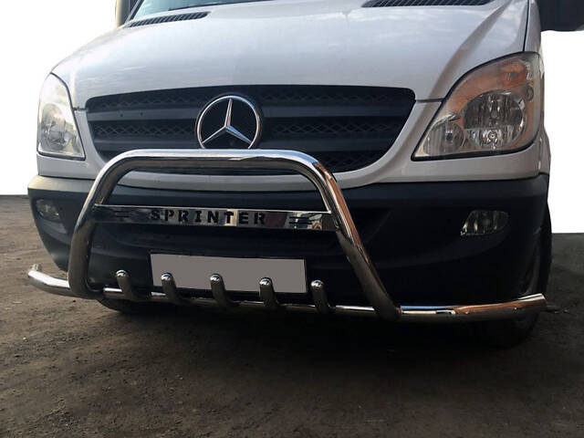 Кенгурятник с усами WT003-Plus (нерж.) для Mercedes Sprinter W906 2006-2018 гг - Фото 1