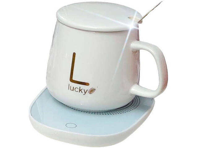 Керамическая кружка с крышкой и ложечкой на платформе с подогревом LUCKY - Фото 1