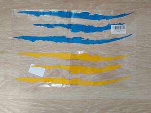 Наклейка на авто Царапина когти Желтая, Синяя светоотражающая