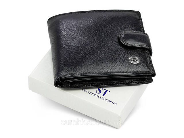 Класичне чоловіче портмоне з натуральної шкіри ST Leather В102 Чорний - Фото 2
