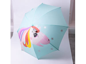 Классический детский зонт-трость механический из полиэстера прочный надежный 8 спиц диаметр 89 см Мятный HP-23-12M