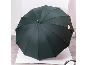 Классический зонт-трость с чехлом полуавтомат из полиэстера прочный надежный 12 спиц диаметр 120 см Зеленый HP-23-16GR