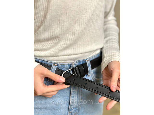 Класичний чорний ремінь 7096 - Фото 2