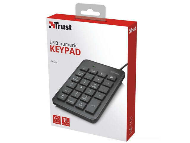 Клавиатура мембрана Trust Xalas 25486 USB-A Numeric Keypad 23 Key Черный - Фото 3