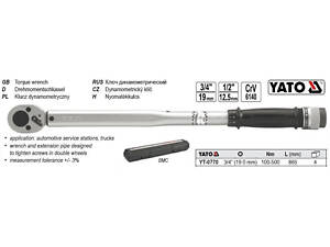 Ключ динамометричний YATO 3/4 100-500NM l=865мм YT-0770
