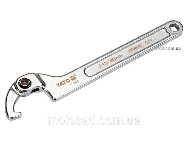 Ключ гаковий з носиком на шарнірі в діапаз. M= 15-35 мм YATO, Хр-Ванад., L= 170 мм [10/50] - Фото 1
