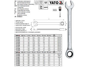 Ключ комбинированный трещотка М=21 мм l=290 мм YATO YT-0189