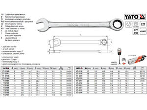 Ключ комбинированный YATO трещотка CrV М=22 мм l=290 мм YT-0201