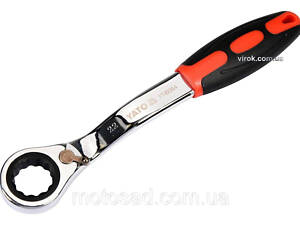 Ключ накидний, вигнутий з тріщаткою YATO: М22, HRC 42-48, Cr-V, з прогумованою ергономічною ручкою