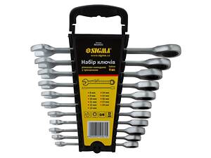 Ключи рожково-накидные трещоточные 11шт (8-17, 19мм) CrV SIGMA (6010531)