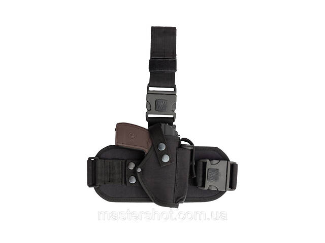 Кобура на ногу для пистолета Макарова ПМ с подсумком под магазин, черная, Оксфорд ms - Фото 3
