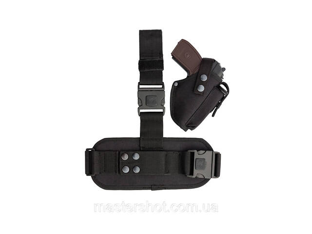 Кобура на ногу для пистолета Макарова ПМ с подсумком под магазин, черная, Оксфорд ms - Фото 4