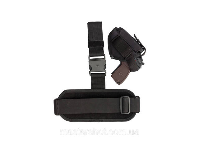 Кобура на ногу для пистолета Макарова ПМ с подсумком под магазин, черная, Оксфорд ms - Фото 5
