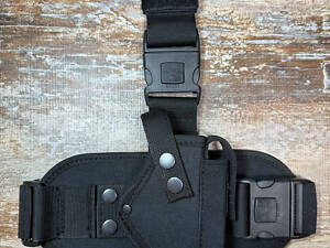 Кобура на ногу для пистолета Макарова ПМ с подсумком под магазин, черная, Оксфорд ms