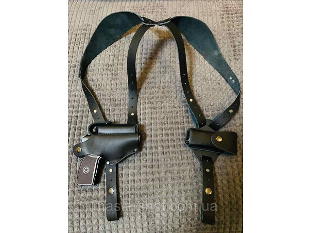 Кобура оперативна для ПМ макарова з двома підсумками під магазин не формована шкіряна чорна ms - Фото 1