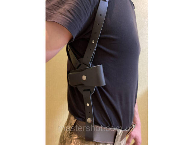 Кобура оперативна для ПМ макарова з двома підсумками під магазин не формована шкіряна чорна ms - Фото 2