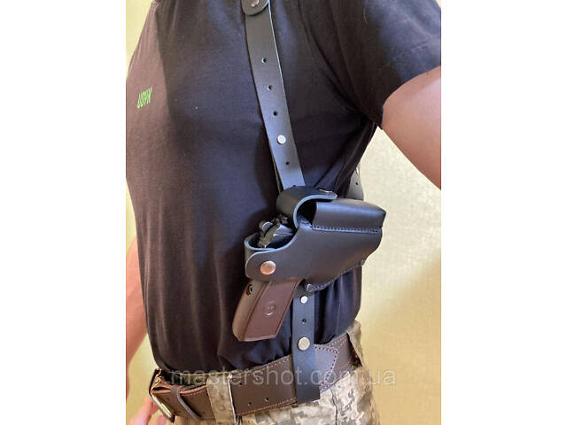 Кобура оперативна для ПМ макарова з двома підсумками під магазин не формована шкіряна чорна ms - Фото 3