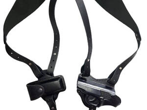 Кобура оперативная двухсторонняя ПМ формованная с чехлом под магазин, для левши (кожа, чёрная) ms