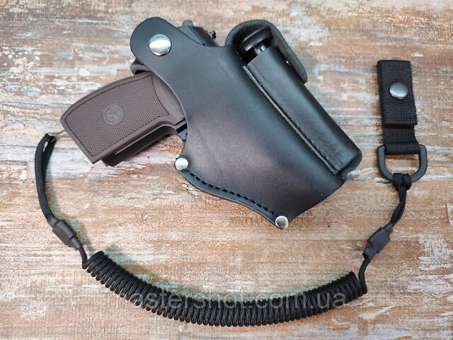 Кобура ПМ шкіряна поясна із підсумком під магазин ms кобура+ шнур страхувальний - Фото 1